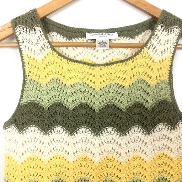 Vtg Judith Hart Knit Tank Sz Petite Small Chevron Lace Cotton Yellow Green White - Picture 2 of 6